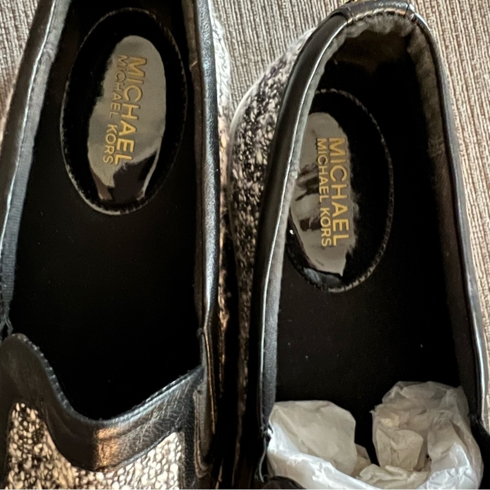 Womens MICHAEL MICHAEL KORS Textured Tweed & Leather Slip Ons Size 10 - Picture 6 of 10